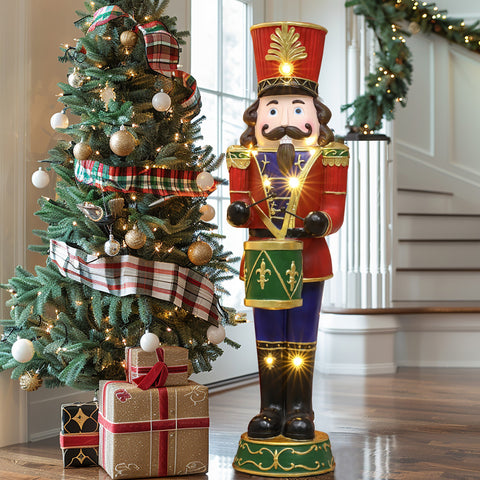 Traditional nutcracker drummer soldier with lights, 3ft tall