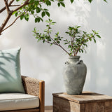 Rustic Antiqued Gray Round Terracotta Urn Vase,15''