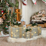 Christmas Silver Tinsel Lights Gift Boxes  - Set of  3