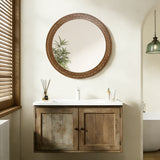 Round Mirror, Farmhouse Wooden Decorative Mirrors for Wall, 25.8''