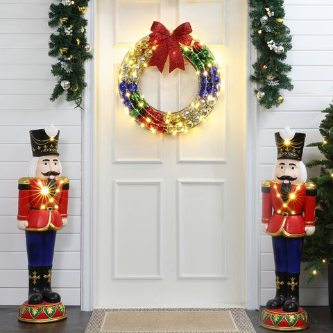 Traditional nutcracker soldier in red with lights, 3ft tall