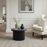 Bella Round Wood Fluted Coffee Table,Black 15.75''