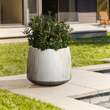 Light grey ribbed stone-effect MgO short planters, set of 2