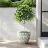 Fade Glossy Green with Brown Rim Ceramic Round Planter, 15"