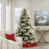 Pre-Lit Green Snowy Christmas Tree with Stand,7ft