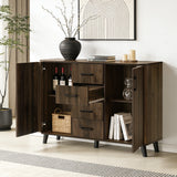 Leo Dark Walnut Finish Wood Sideboard Cabinet, 47"W