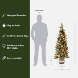 Pre-Lit Pine Christmas Tree with Snowflake Potted,5Ft