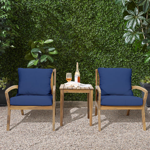 Catalina outdoor conversation set, with blue cushions