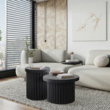 Bella Round Wood Fluted Coffee Table,Black 15.75''