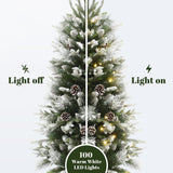 Pre-Lit Green Christmas Tree with Light Faux Snow,4.5ft