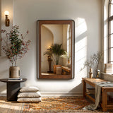 Chiara metal frame wood accent rectangular wall mirror