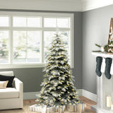 Pre-Lit Flocked Spruce Christmas Tree with Stand,6ft