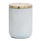 Fluted cement outdoor end table with faux wood top