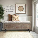 Rustic Farmhouse Upholstered Storage Bench for Entryway or End of Bed, 47.2" W