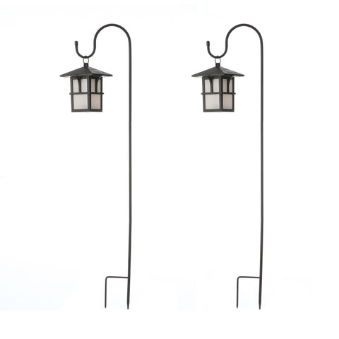Set of 2 Pagoda Solar Lanterns with Metal Shepherd Hooks