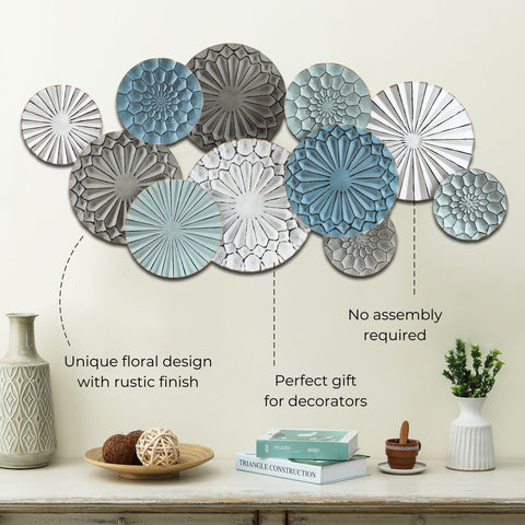 Multi-Color Metal Floral Layered Plates Wall Art