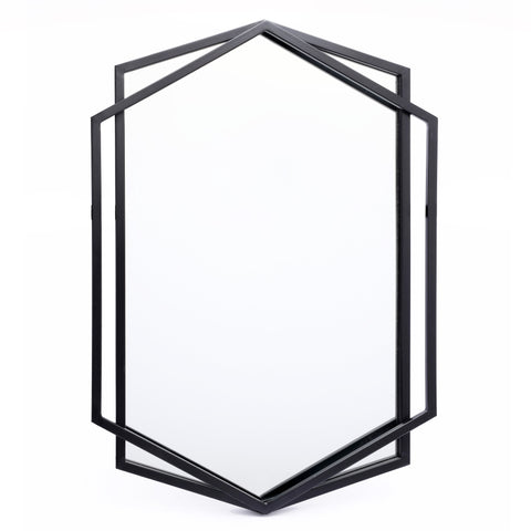 Black Metal Hexagon Frame Wall Accent Mirror
