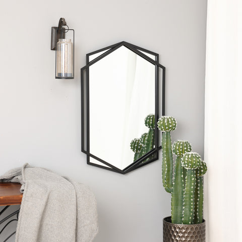 Black Metal Hexagon Frame Wall Accent Mirror