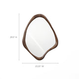 Asymmetrical wall mirror with a wooden frame, exuding Scandinavian charm in its minimalist design, measuring 29.5 inches in height and 23.25 inches in width.