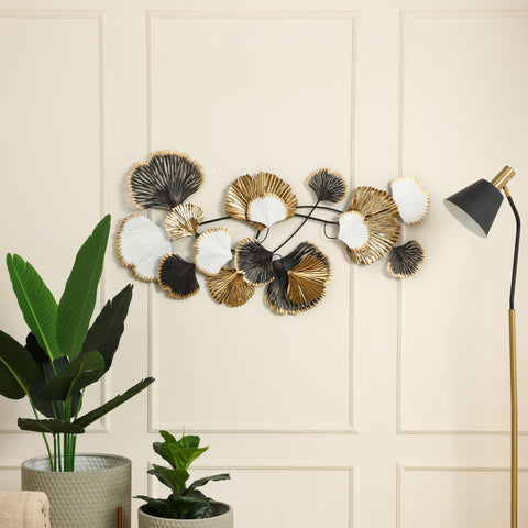 White, Black, and Gold Metal Ginkgo Leaves Modern Wall Decor