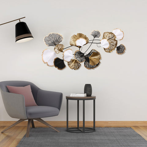 White, Black, and Gold Metal Ginkgo Leaves Modern Wall Decor