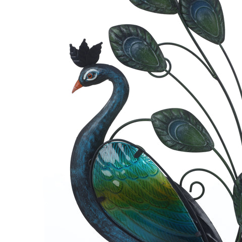 29.5-Inch H Peacock Metal and Glass Outdoor Wall Decor