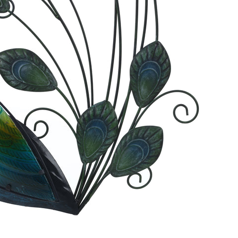 29.5-Inch H Peacock Metal and Glass Outdoor Wall Decor