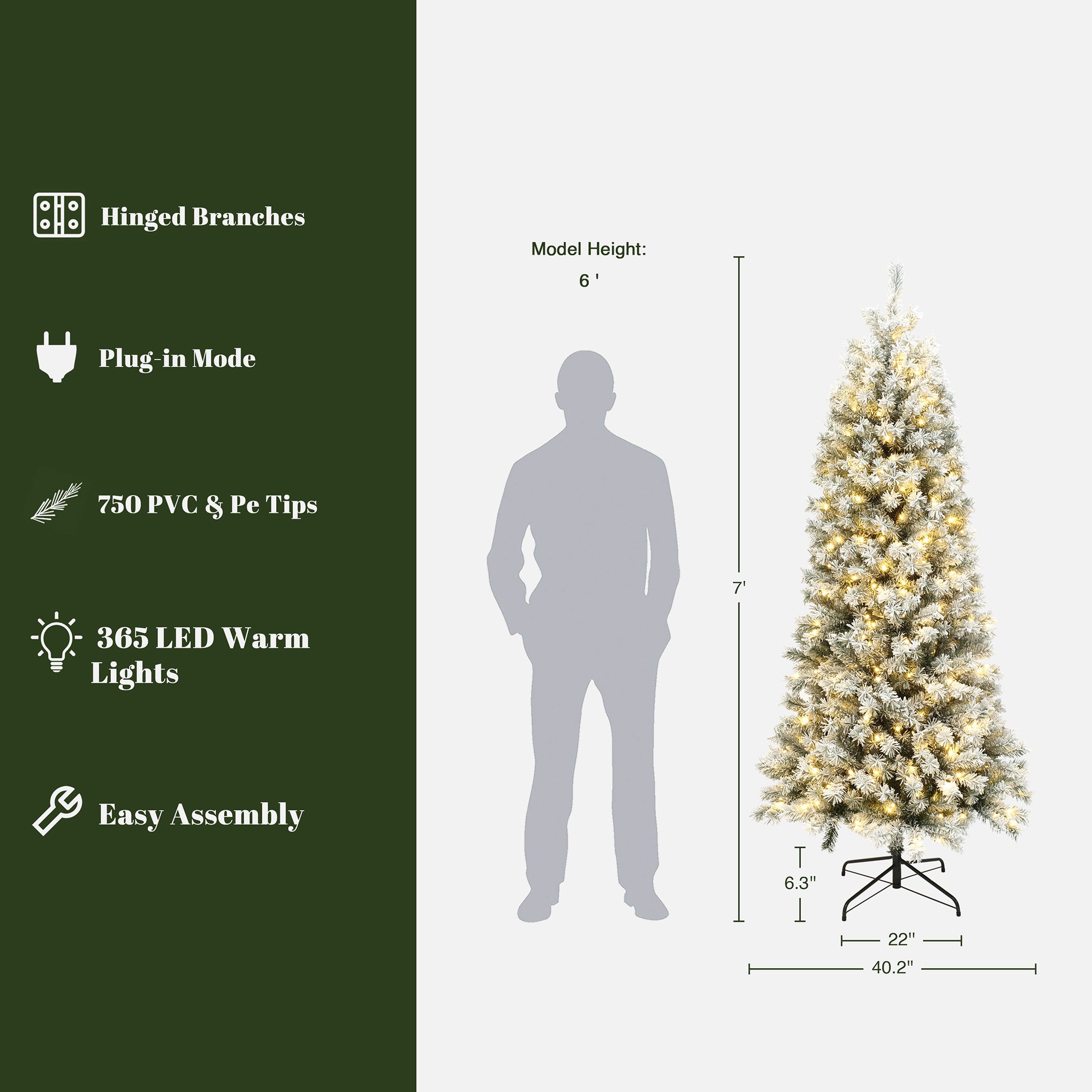 7ft Pre-Lit Snow-Flocked Artificial Christmas Tree - LuxenHome