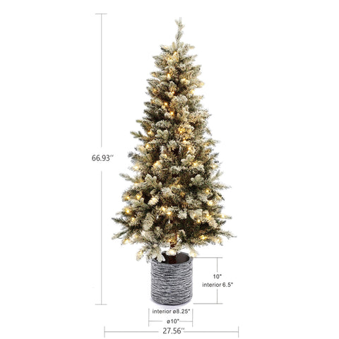 5.6Ft Pre-Lit LED Artificial Slim Fir Christmas Tree with Pot