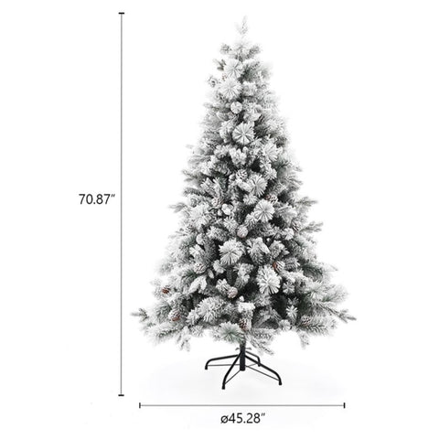 6Ft Artificial Flocked Full Pine Christmas Tree with Pine Cones