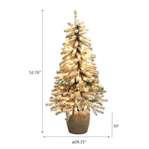 4Ft Pre-Lit LED Artificial Flocked Fir Christmas Tree with Pot Planter