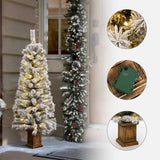 4Ft Pre-Lit LED Battery-Operated with Timer Artificial Flocked Fir Christmas Tree with Square Planter