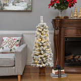 4Ft Pre-Lit LED Battery-Operated with Timer Artificial Flocked Fir Christmas Tree with Square Planter