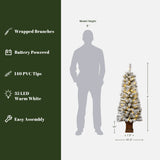 4Ft Pre-Lit LED Battery-Operated with Timer Artificial Flocked Fir Christmas Tree with Square Planter