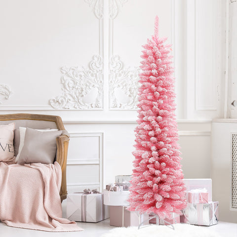 6Ft Pencil Slim Artificial Pink Christmas Tree