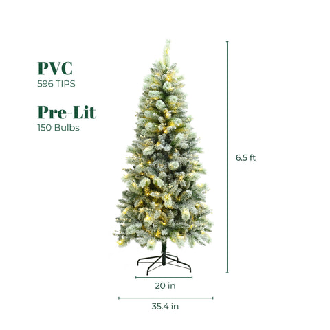 6.5Ft Pre-Lit Full Artificial Snow-Flocked Christmas Tree