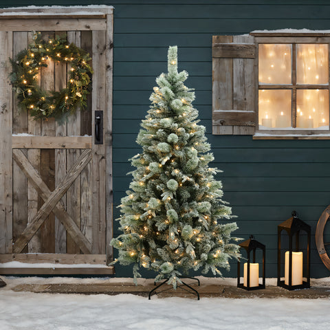 6Ft Pre-Lit Full Artificial Snow-Flocked Christmas Tree