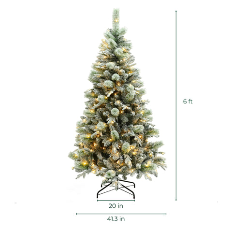 6Ft Pre-Lit Full Artificial Snow-Flocked Christmas Tree