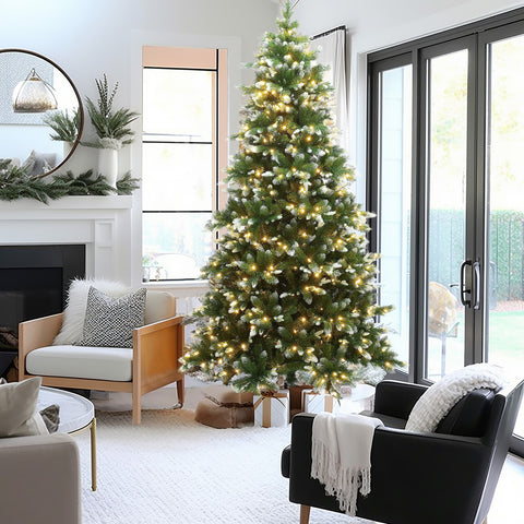 7.5Ft Pre-Lit Snow-Kissed Artificial Christmas Tree