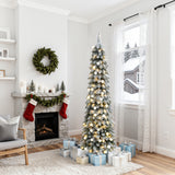 6Ft Pre-Lit Flocked Pencil Artificial Christmas Tree