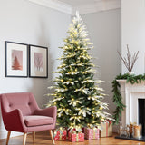 7Ft Pre-Lit Flocked Fraser Fir Slim Artificial Christmas Tree
