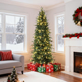 7.5Ft Pre-Lit Green Slender Artificial Christmas Tree with Pine Cones