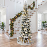 7.5Ft Pre-Lit Flocked Artificial Christmas Tree with Pine Cones