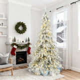 Pre-Lit Flocked Sweeping Christmas Branches Tree,7.5Ft