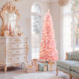 Pink Pencil Artificial Tree with Warm White Lights, 6ft