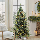 Pre-Lit  Green Full Christmas Tree with pinecones,6ft