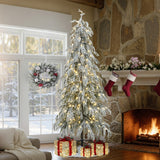 Pre-Lit Slim Cedar Christmas Tree with Stand,6.5ft