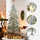 Pre-Lit Snowy Slim Artificial Cedar Christmas Tree, 7.5ft