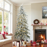 Pre-Lit Snowy Slim Artificial Cedar Christmas Tree, 7.5ft