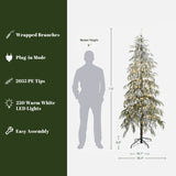 Pre-Lit Snowy Slim Artificial Cedar Christmas Tree, 7.5ft